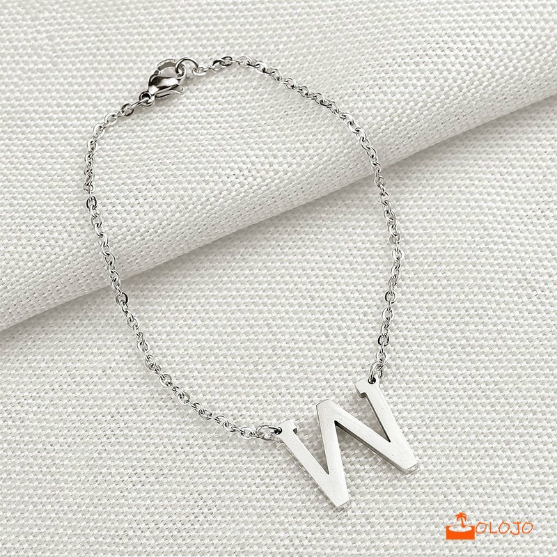 OLOJO  100% Gelang Titanium Gelang Huruf 26 Huruf Untuk Gelang Wanita Bracelet(Silver Color)