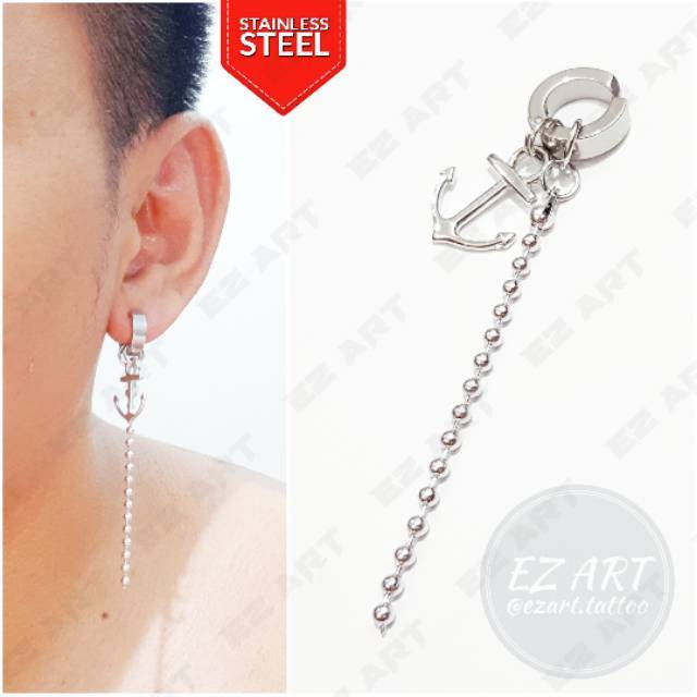 1Pc Model EZ-J Silver Anting Jepit Tusuk Variasi Bandul Gaya Punk Korea KPOP Stainless Steel