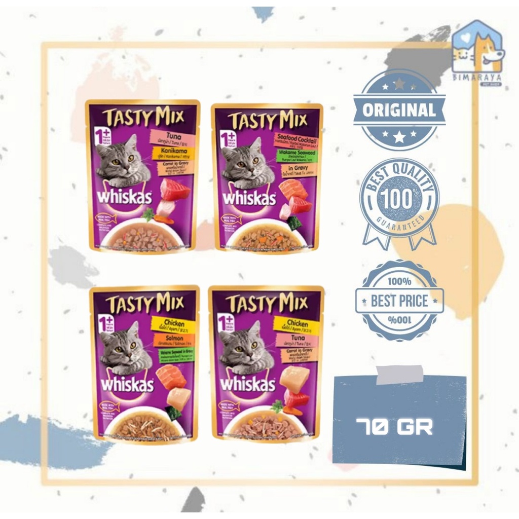 WHISKAS TASTY MIX POUCH 70 GR // WET FOOD FOR ADULT