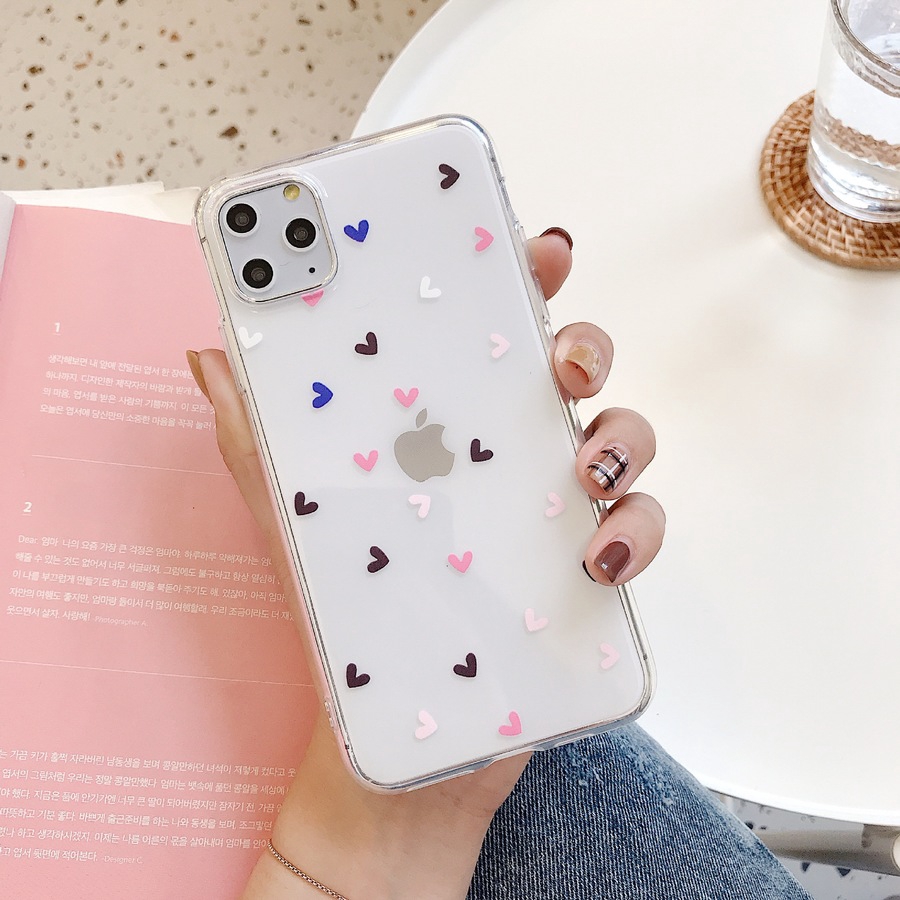 Soft Case Cover Belakang Transparan Motif Bunga Hati untuk iPhone 11 x XS Max XR 6 6S 7 8 Plus