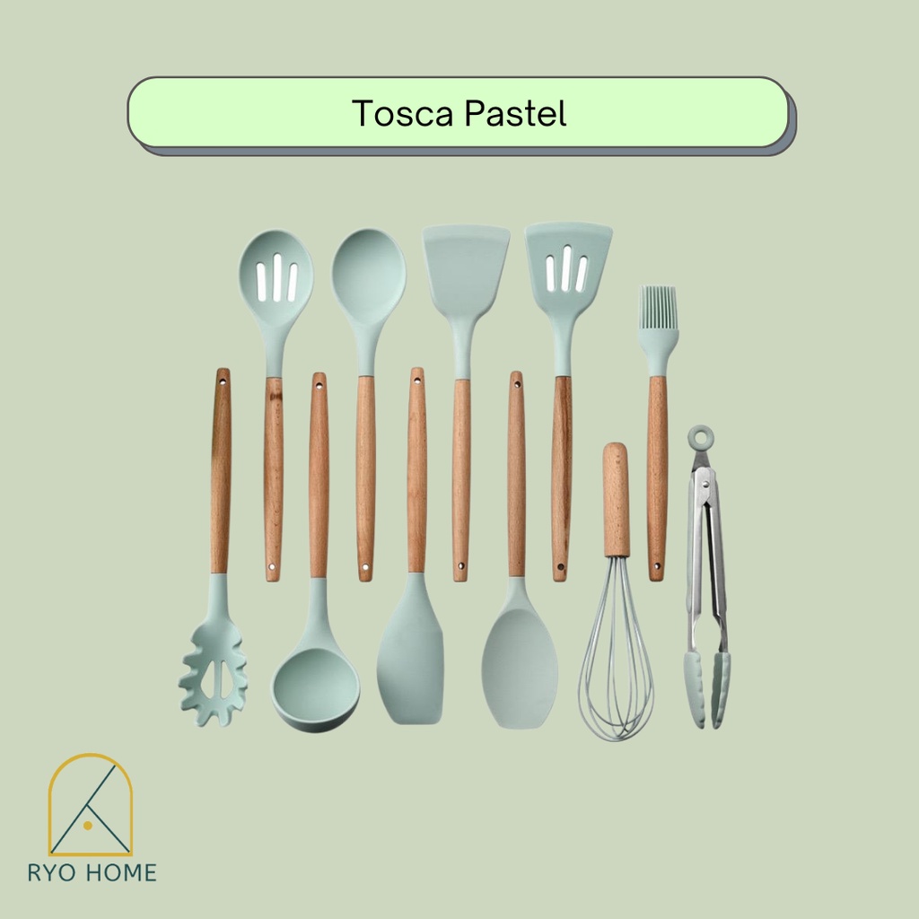 [ RYO ] KAI Peralatan Masak Bahan Silikon Dengan Gagang Kayu  / Slotted Spatula Set Silicone / Kitchen tools / Alat masak / Perlengkapan Dapur / Penjepit Makanan / Tongs / Pengocok Telur / Whisk / Kuas / Brush / Silica Gel Food Grade-2