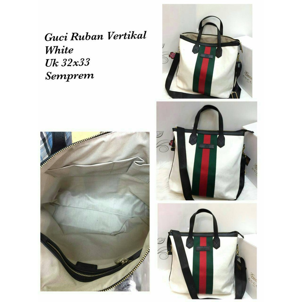 TAS GUCCI RUBAN TOTE KANVAS WHITE