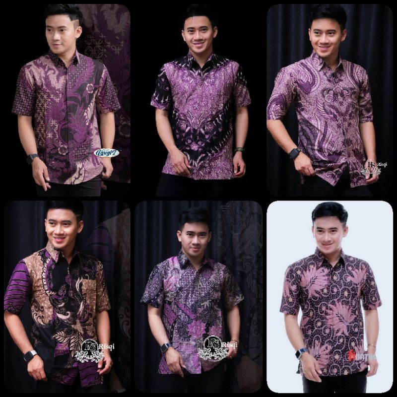 Atasan Kemeja Batik Pria Lengan Panjang Pendek Warna Ungu Lilac Purple Violet Terbaru M L XL XXL