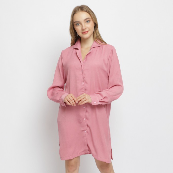 Blouse NZINGA SAMANTHA kemeja dress lengan panjang wanita shirtdress crinkle(X7D2) Blouse Wanita Ata