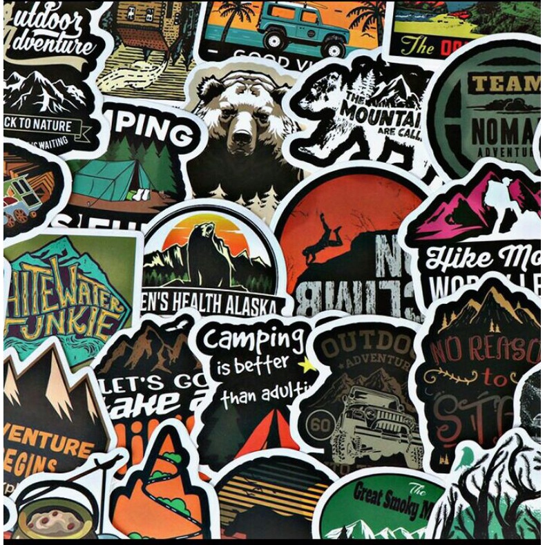 50 pcs Stiker import Campuran Camping Bushcraft dan Camper Van
