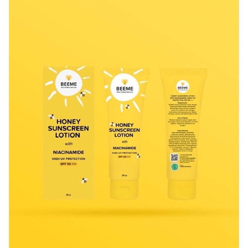 ❤️ MITRA RESMI ❤️ BEEME Honey Sunscreen Lotion with Niacinamide | cream Sunscreen  Lotion SPF50+++ With Niacinamide - Sunscreen Anak Bayi dan Dewasa 20gr