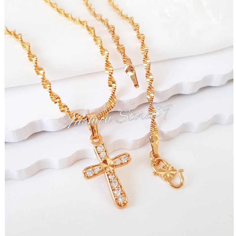 Kalung Liotnin Salib Permata Xuping Yaxiya impor Perhiasan lapis emas 18k impor Bestquality salib xuping