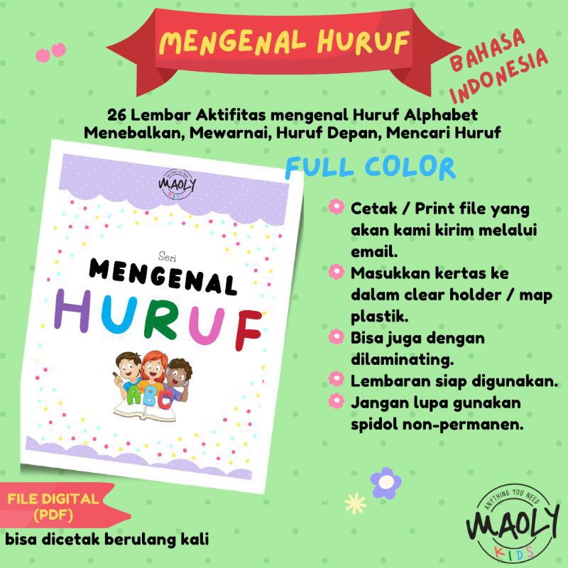 Worksheets Anak Mengenal Huruf Alphabet Printable /Buku Lembar Kerja Anak Ebook /Materi Belajar Anak