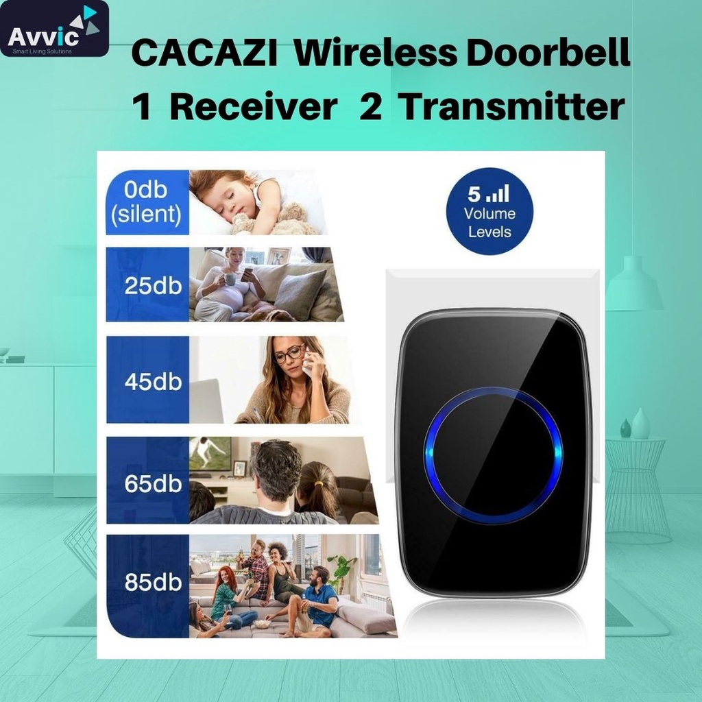 Avvic x Cacazi Wireless Doorbell Waterproof 1 Receiver  2 Transmitter