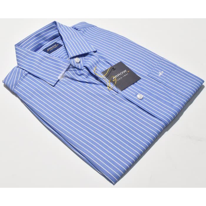 NEW FB KEMEJA PRIA ARROW LENGAN PENDEK BIRU SALUR AO41 ORIGINAL - BIRU MUDA, S