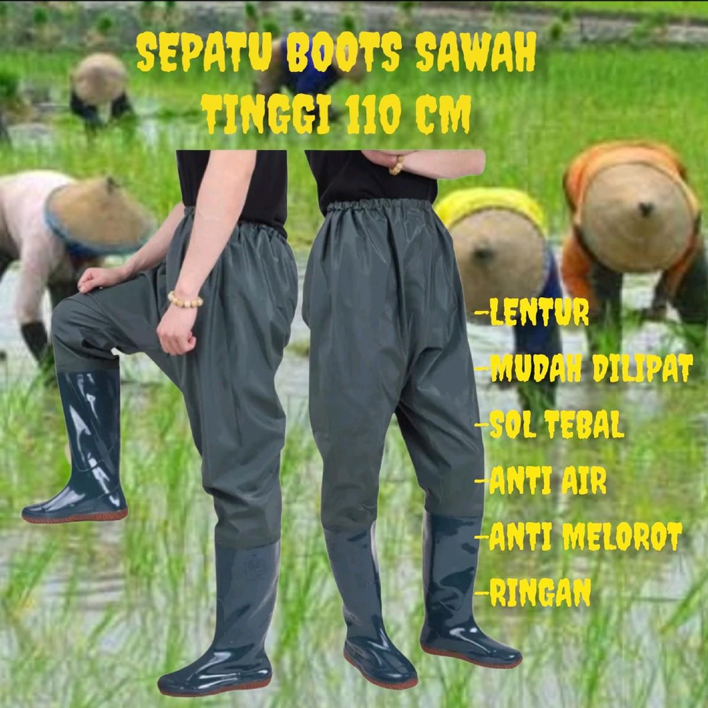 Sepatu Boots Boot But Karet Pria Wanita Dewasa Sawah Petani Panjang Model Celana Karet Lentur Kebun Mancing Tinggi 110cm