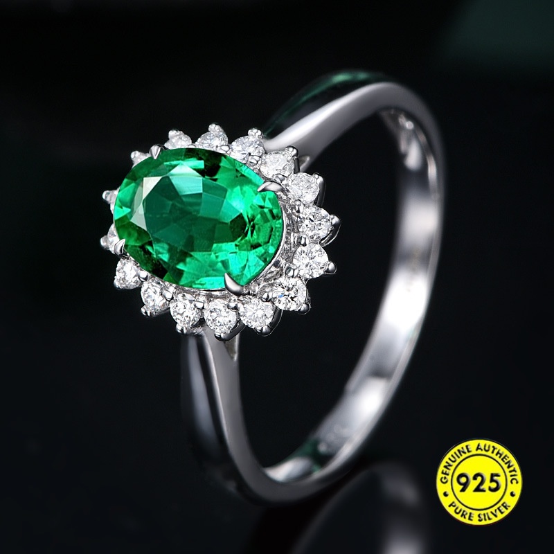Colorful Gemstone Engagement Ring Full Rhinestone Zircon Oval Sapphire Female