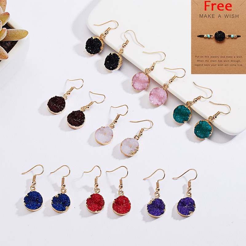 【Quick delivery】 round ladies earrings girl resin ear clip natural stone ear hook earrings earrings Factory wholesale