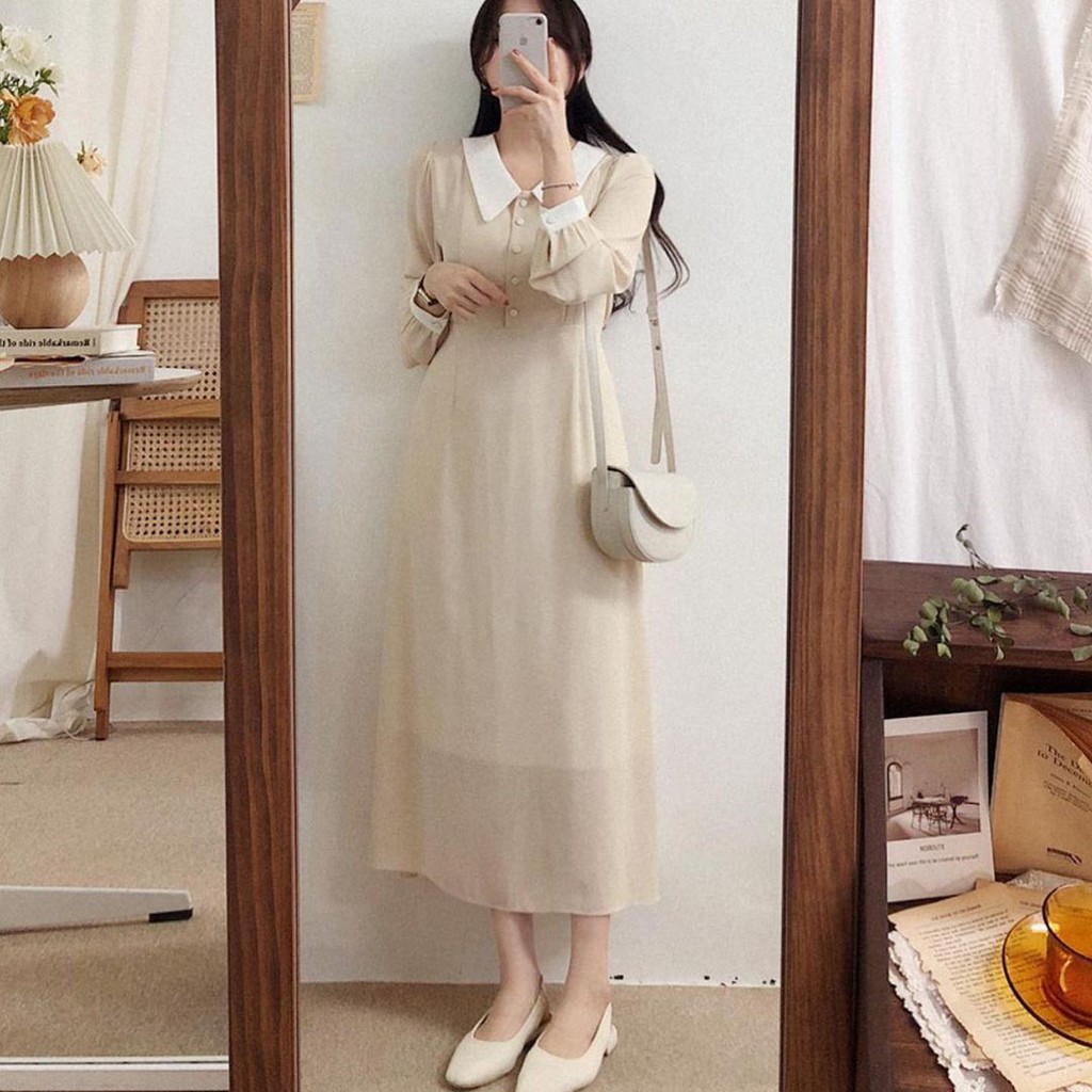 LONG DRESS KOREA NABILA | DRESS WANITA MUSLIM TERBARU | DRESS KOREA CASUAL|DRESS CERUTY KONDANGAN MURAH PREMIUM | DRESS KONDANG HIJAB | DRESS KONDANG KEKINIAN-Cream