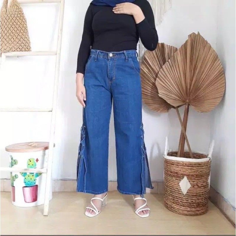 CELANA HIGHWAIST KULOT JEANS WANITA TALI BAWAH ROPE