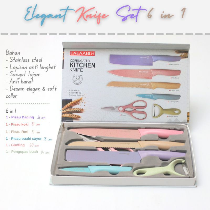 PIsau Set Jerami Gandum Ceramic 6 in1 - Alat Dapur Set Warna Pisau Gunting Filler