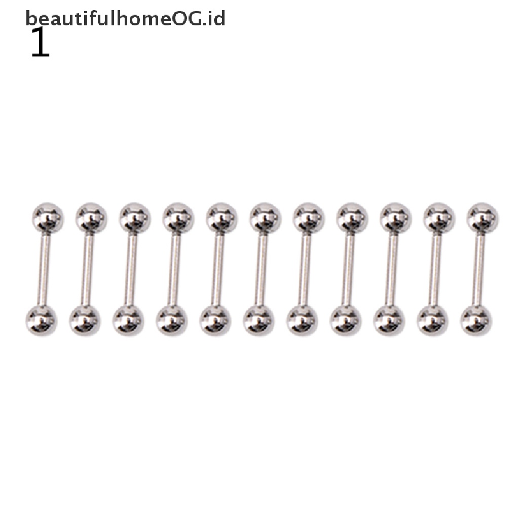 10 Pcs Cincin Tindik Lidah Puting Bentuk Barbel Bahan Stainless steel