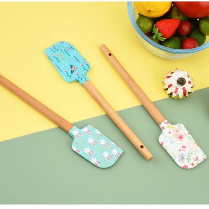 Spatula Silikon motif tahan panas solet foodgrade pengaduk adonan kue