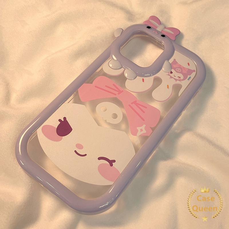 Kartun Kitty Kulomi Case OPPO A17 A7 A5S A12 A3S A12E A53 A74 A95 A16K A16E A52 A92 A96 A17K A76 Reno 5 5F 4F A57 A15 A5 A54 A16s A55 A15s A16 A9 A31Bow-knot Little Monster Case