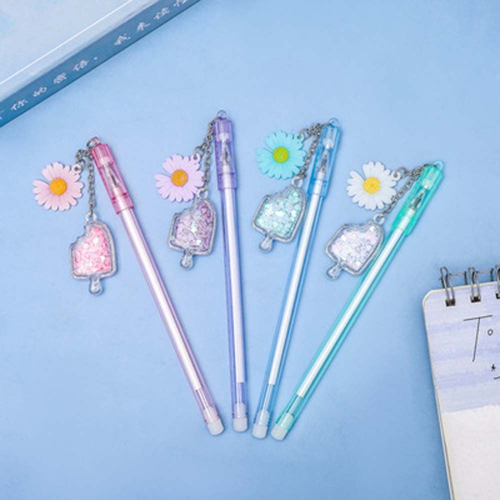 LANFY Sweet Ice Cream Pen Creative Sequins Pendant Daisy Pen Exam Gift Officel Supplies Black Ink Pen Kawaii Stationery Lovely Gel Pen/Multicolor