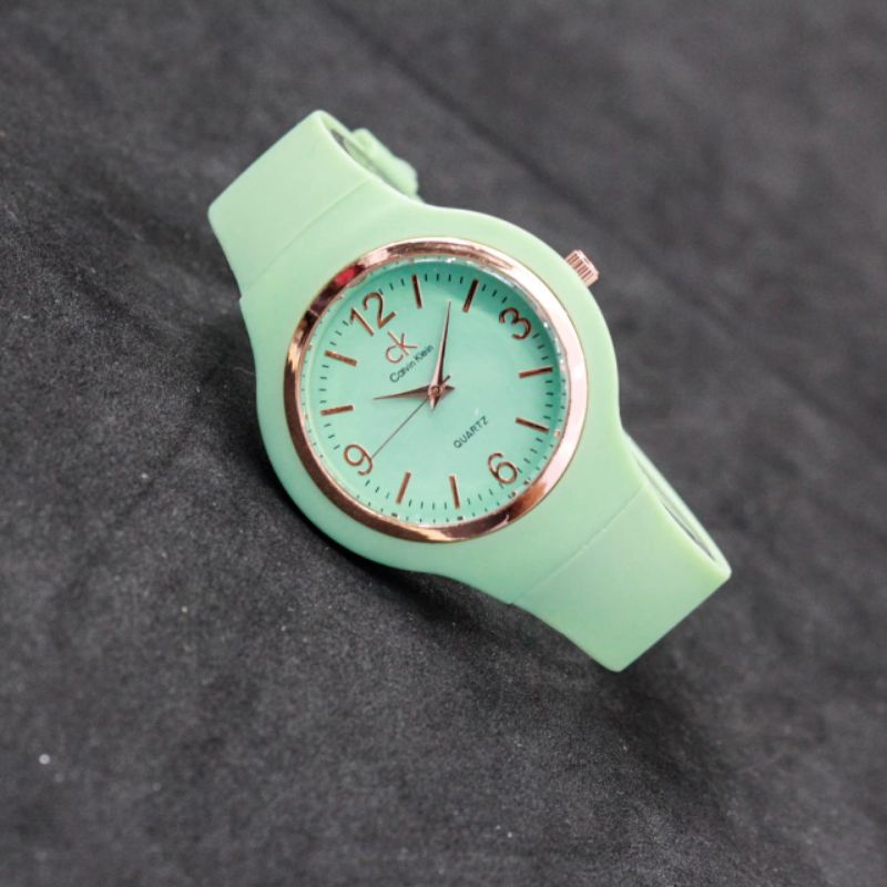 JAM TANGAN WANITA CK FASHION ANALOG RUBBER WARNA