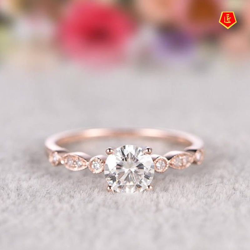 [Ready Stock]18K Rose Gold Moissanite Ring Simple Personality