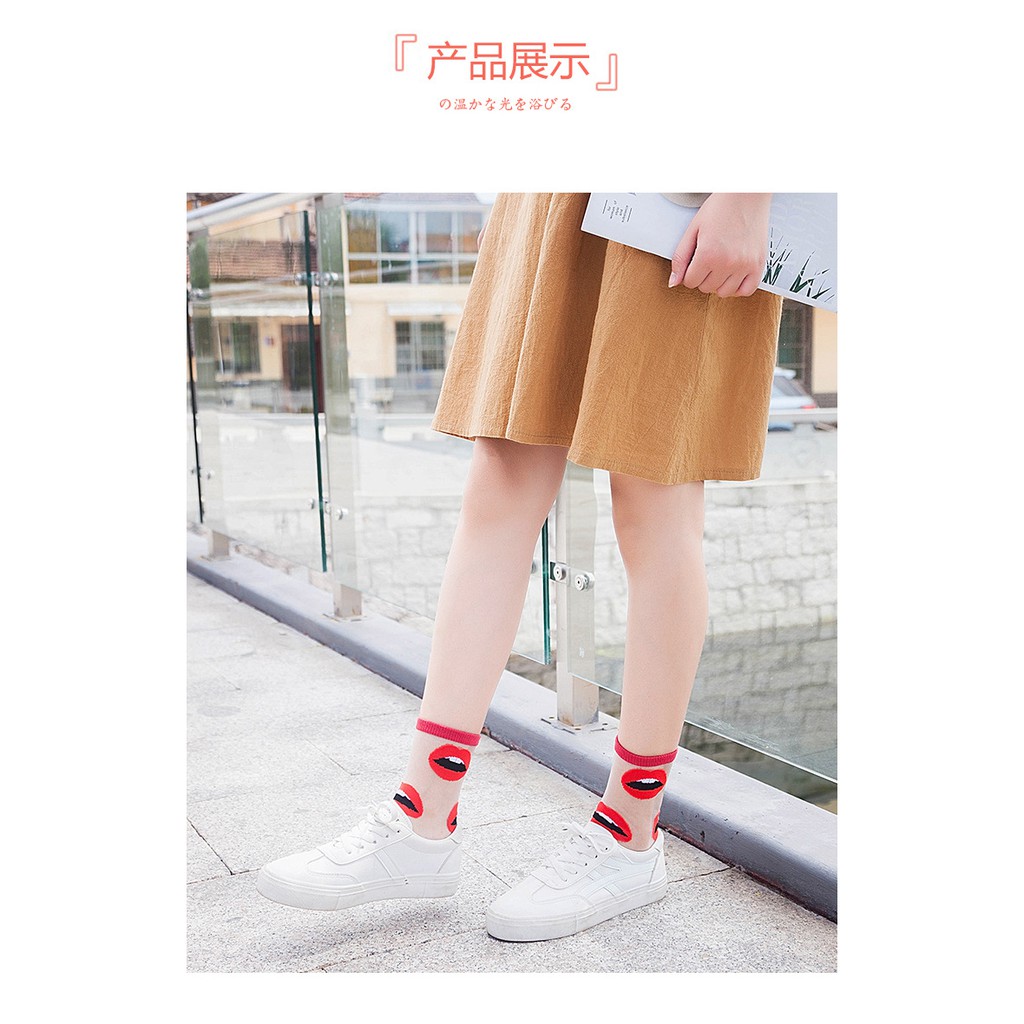 KK-34 kaos kaki geometri musim panas cotton socks transparan korea japan jepang