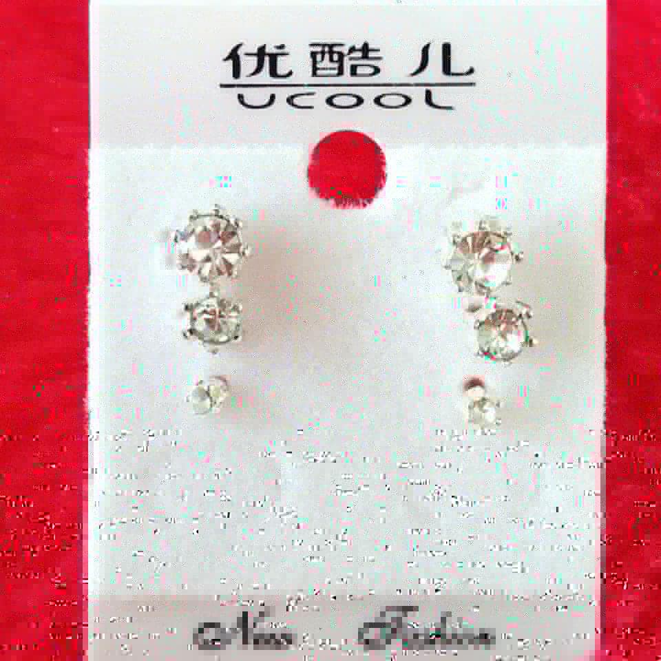 Giwang Tindik 3 Cantik Hias Kristal Imitasi