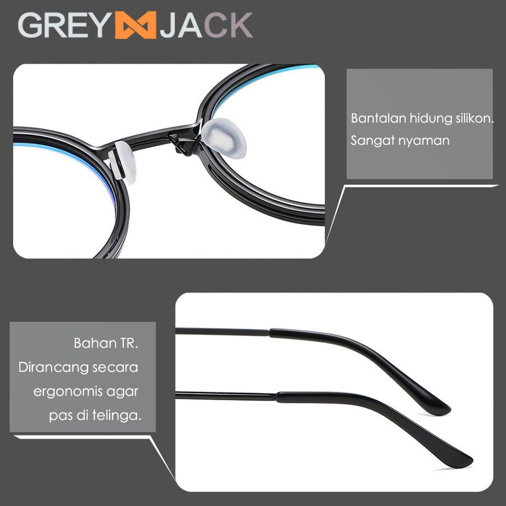 Grey Jack Kacamata Antiradiasi blueray Model Bulat Keren Alloy+Tr90 Acetate Bisa Minus Antiradiasi Blueray Photocromic Bluecromic Bantalan hidung silikon Fashion pria dan wanita 10749 31856