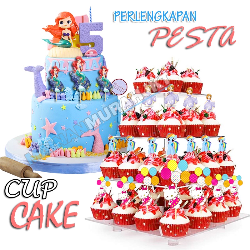 MAINANKEI PERLENGKAPAN PESTA CUP CAKE TOPPER KARAKTER SET ISI 10 HIASAN KUE ULANG TAHUN