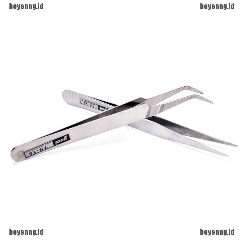 Bey 2pcs Pinset Stainless Steel Untuk Mengambil Bulu Mata Palsu / Nail Art