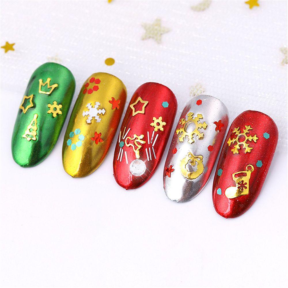 R-bunga Xmas Manicure Stiker Wanita Fashion Emas Logam Berongga Ultra-Tipis Natal Decal