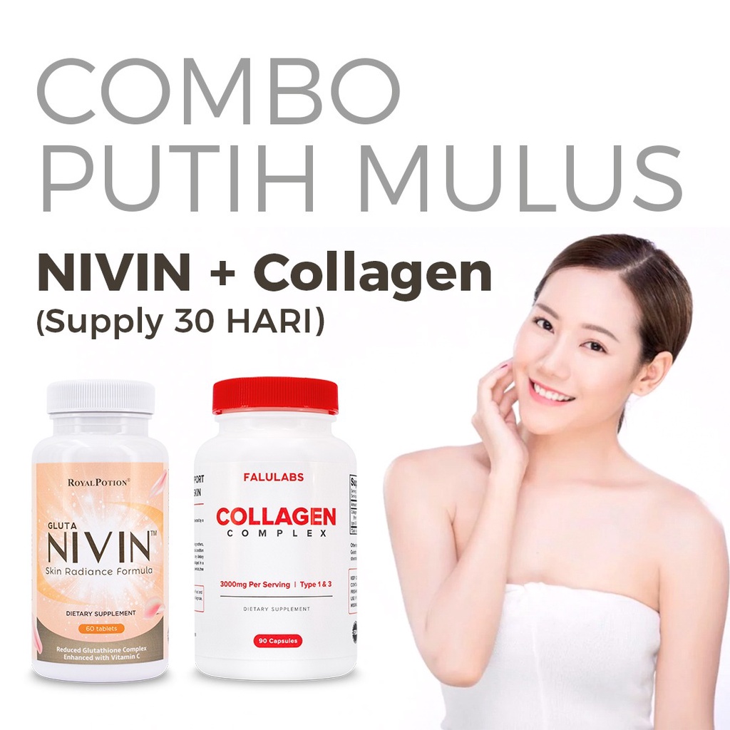 Combo PUTIH MULUS | Gluta NIVIN 60 + Falulabs Collagen | Pemutih Kulit | Antioksidan