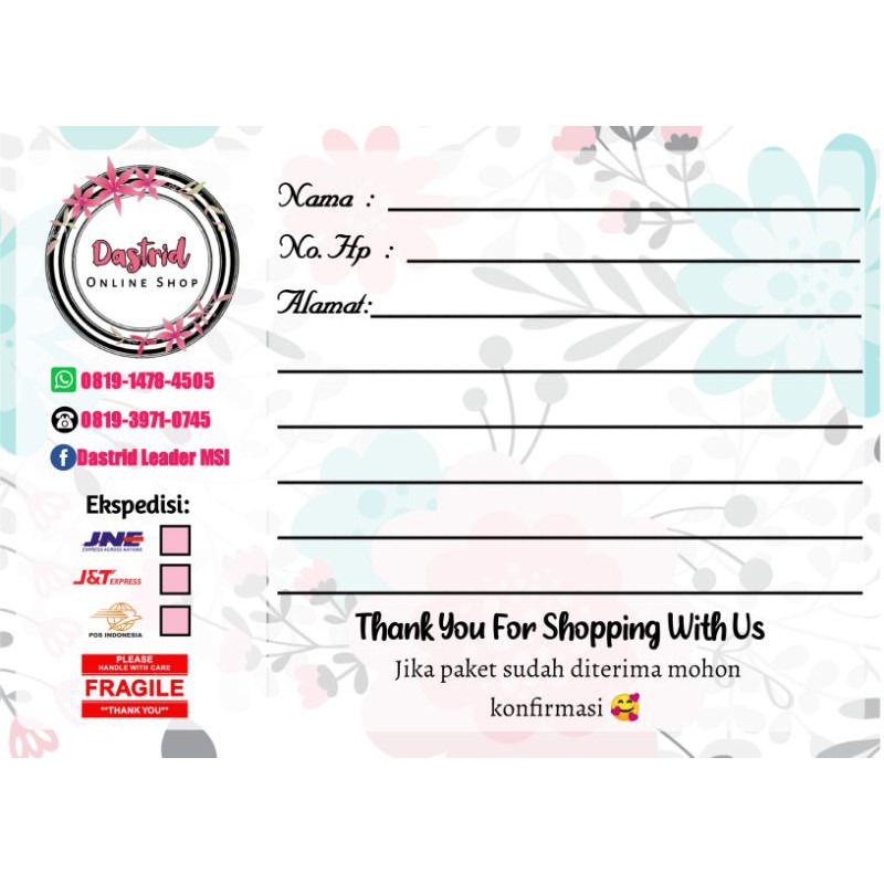 LABEL PENGIRIMAN PAKET OLSHOP CUSTOM