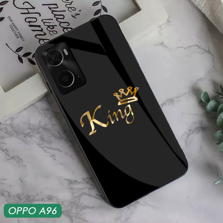 Softcase Glass Oppo A96 Motif Couple King & Queen [G103] - Softcase Mirror - Softcase Kaca Oppo A96 
