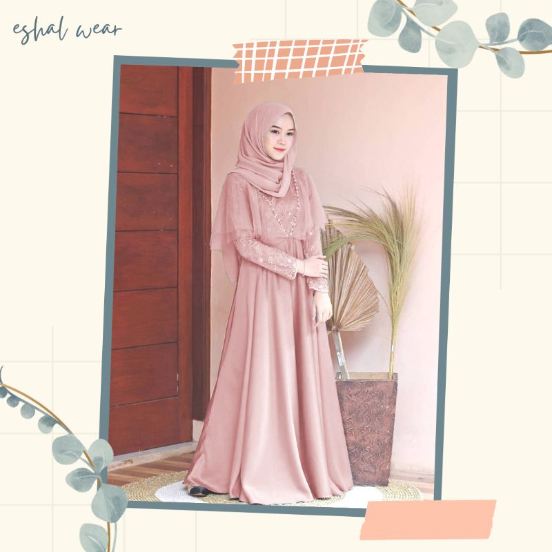 (L, XL , XXL ) ESHAL WEAR DRESS MUSLIMAH PESTA GAMIS PESTA MODERN ELINE