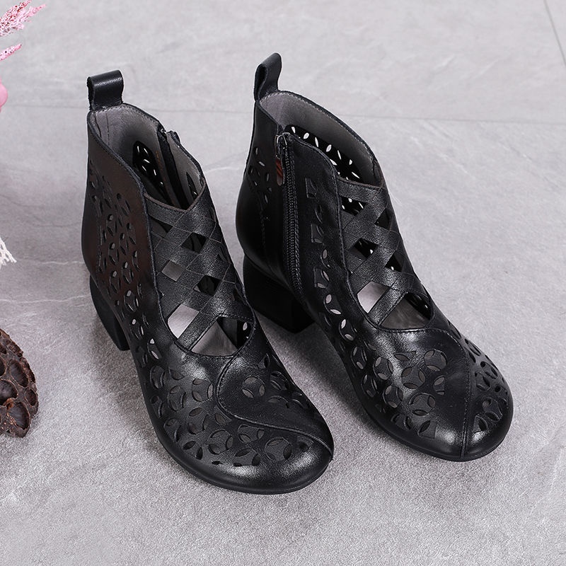 Import Musim Panas Korea Formal Original Kulit Asli Sepatu Boots Wanita PDH Tinggi Heels Resleting Cantik Lentur Casual Kerja 200