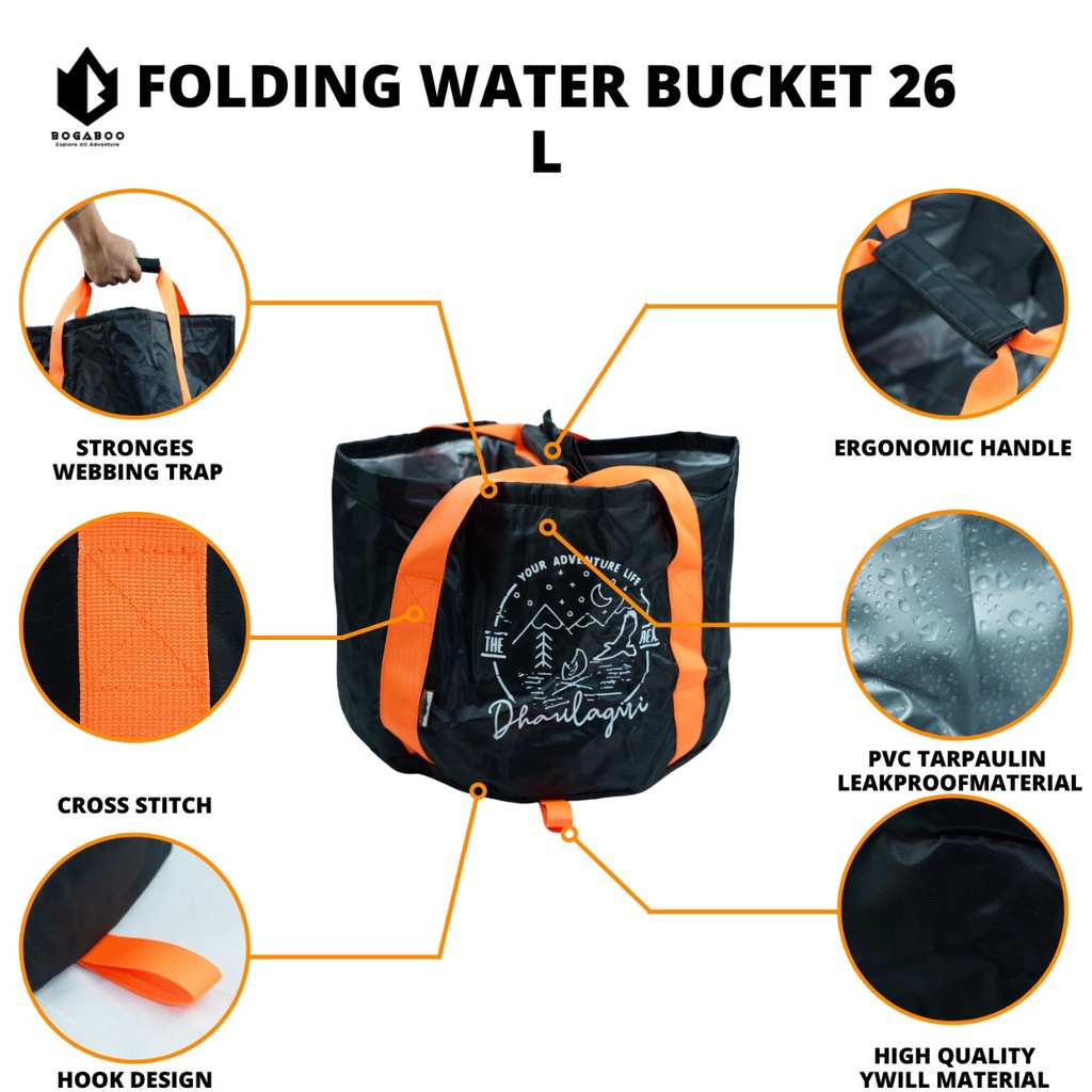 BISA COD DH FOLDING WATER BUCKET 26 L - EMBER DHAULAGIRI PORTABLE - EMBER PORTABLE - POCKET BUCKET DHAULAGIRI ORY GINAL