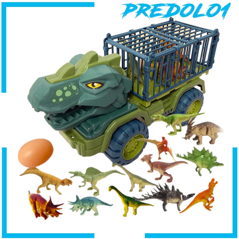 (Predolo1) 15 Pcs Mainan Truk Pengangkut Dinosaurus Triceratops Untuk Anak