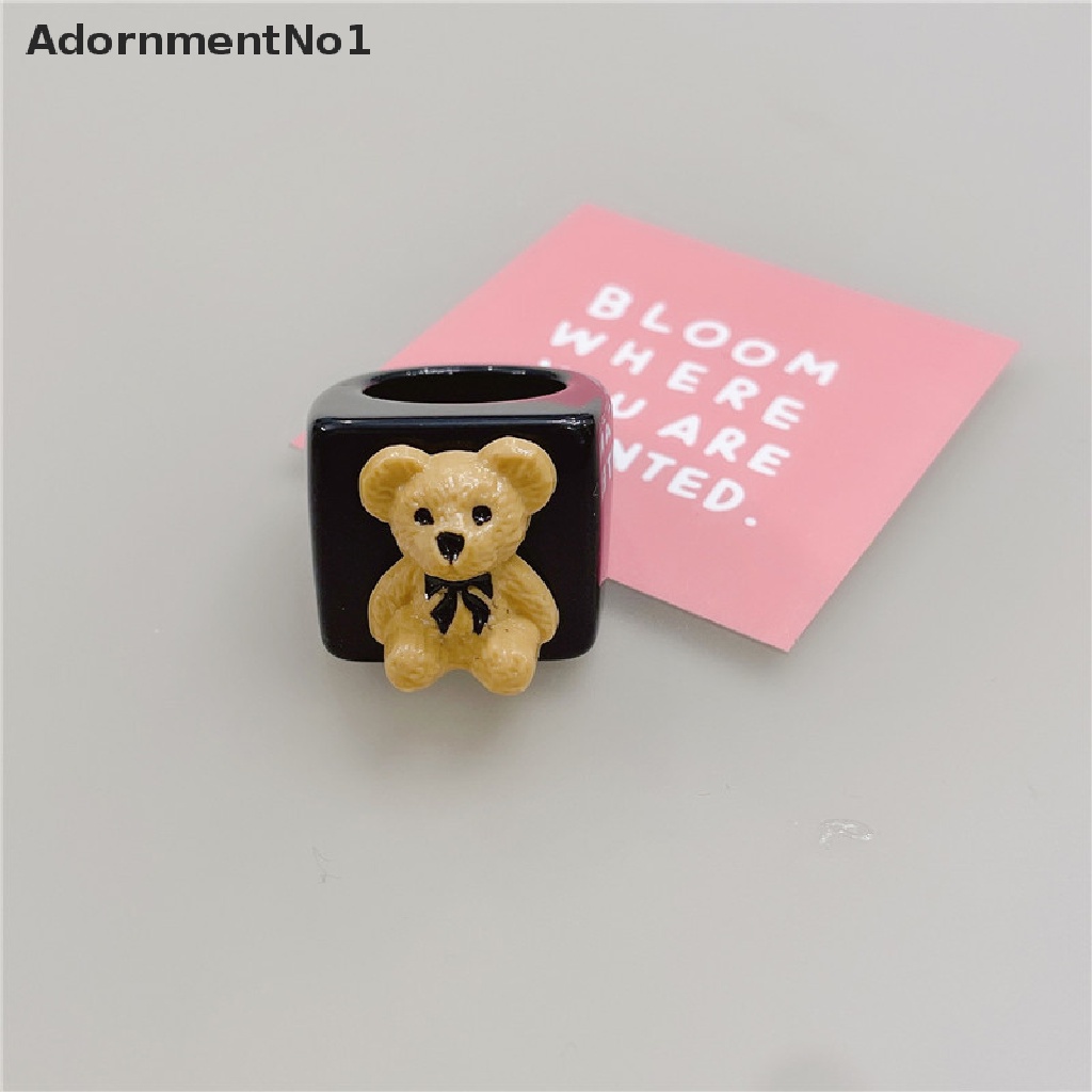 (AdornmentNo1) Cincin Akrilik Resin Motif Kartun Beruang / Persegi / Geometri Untuk Perhiasan Wanita / Travel