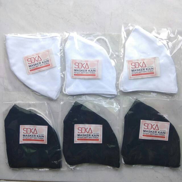 Masker Kain SOKA Non Medis Anti Bakteri Hitam dan Putih / Masker Earloop / Masker Hijab