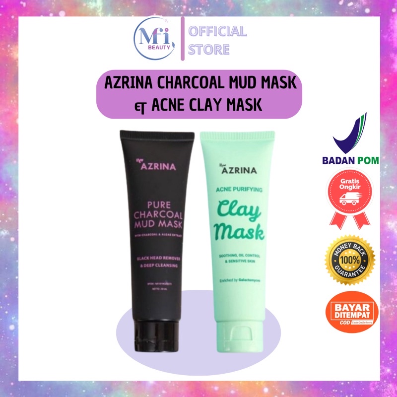 MFI - AZRINA PURE CHARCOAL MUD MASK ACNE CLAY MASK 50 ML BPOM