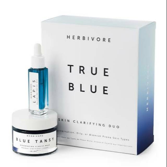 HERBIVORE TRUE BLUE SKIN CLARIFYING DUO SET BLUE TANSY 29 ML LAPIS BALANCING FACIAL OIL 8 ML SAMPLE
