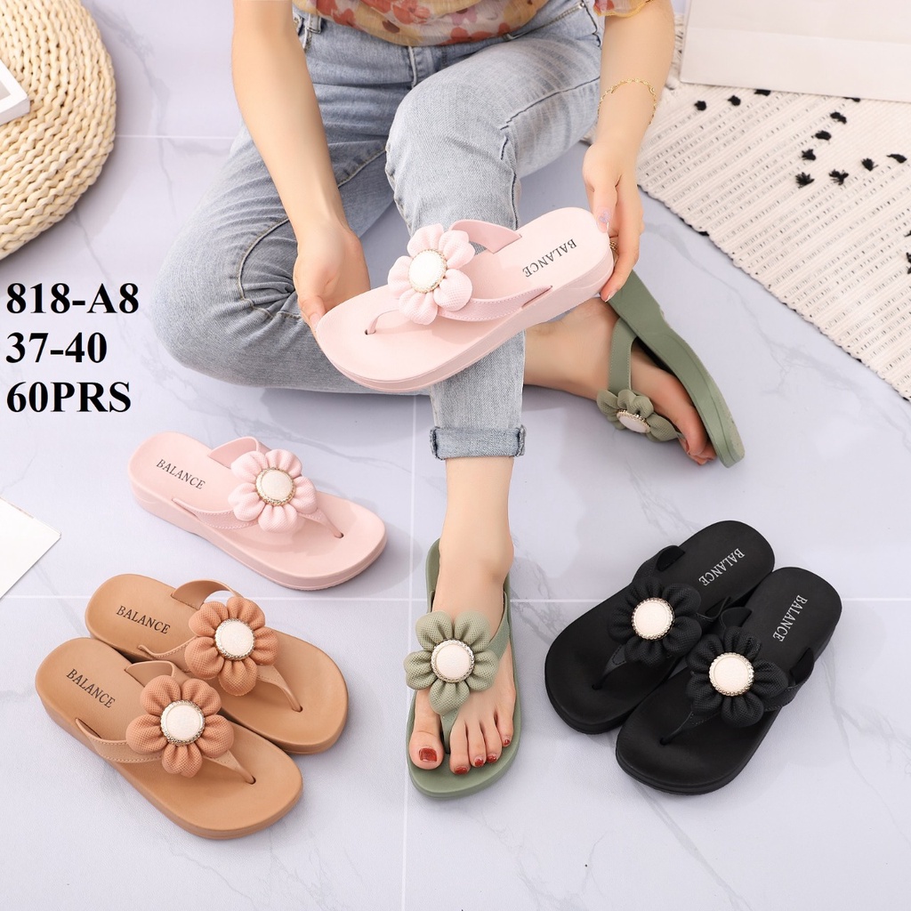 ✨ COD ✔️ SANDAL BALANCE 818 A8 SENDAL JEPIT WEDGES BUNGA BESAR ELEGANT NYAMAN AWET SOL ANTI SLIP