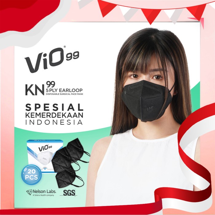 Jual Vio Mask Kn Black Medis Premium Ply Mudah Bernafas Dan Filtrasi Original Shopee