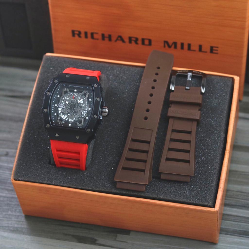 BEST SELLER JAM TANGAN PRIA RM E100 TALI KULIT CHRONO HIASAN TANGGAL AKTIF DM 4.5CM FREE TALI, BOX BATERAI CADANGAN || JAM TANGAN FASHION PRIA JAM TANGAN COWOK MURAH SW1SS