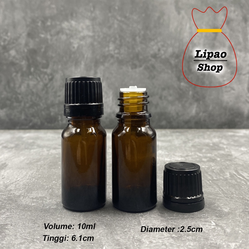 Botol Kaca Amber 10ml / Botol Essential Oil 10 mL - Tutup Filler Hitam Bottle Cokelat