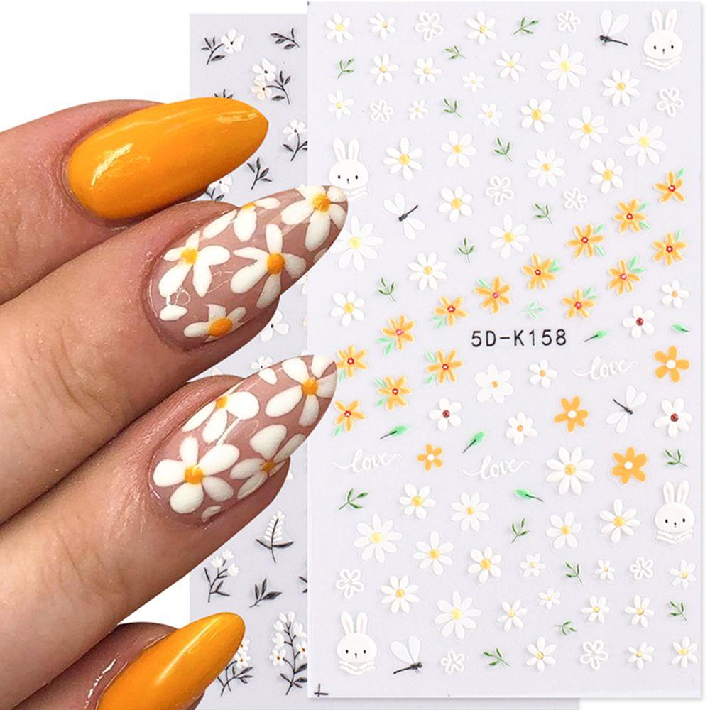 Stiker Kuku Motif Bunga Daisy Elegan Untuk Nail Art