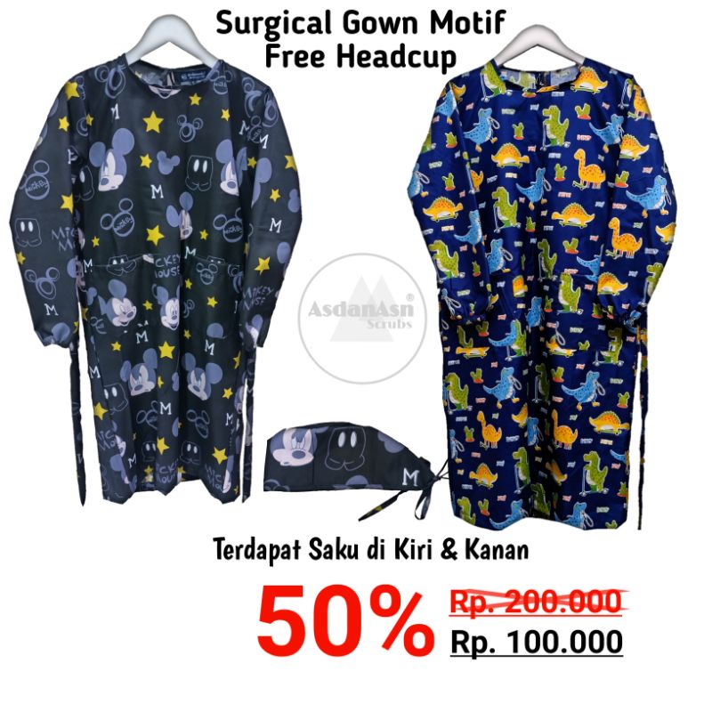 Surgical Gown Motif Lucu, Surgical Gown Motif Terbaru, Apron, Baju Jaga APD LUCU MURAH