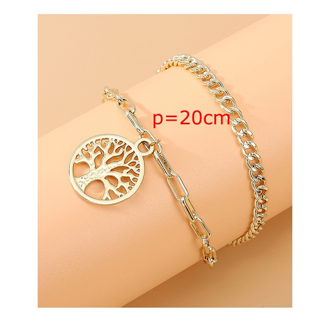 LRC Gelang Tangan Fashion Golden Round Life Tree Hollow Alloy Y64448